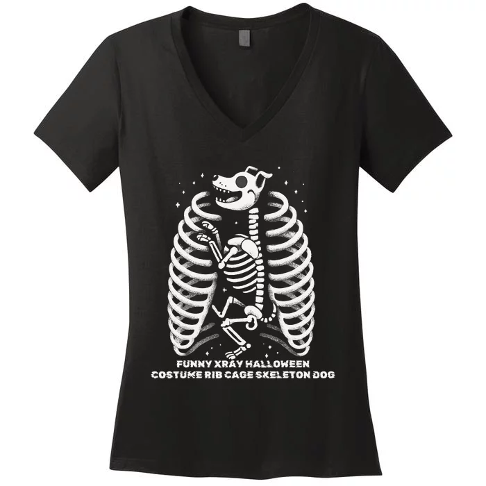 Funny Xray Halloween Costume Rib Cage Skeleton Dog Women's V-Neck T-Shirt