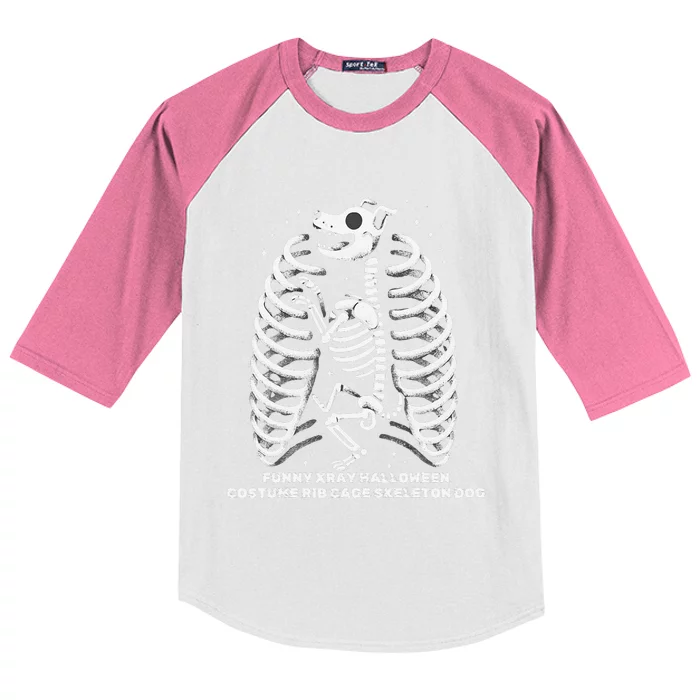 Funny Xray Halloween Costume Rib Cage Skeleton Dog Kids Colorblock Raglan Jersey