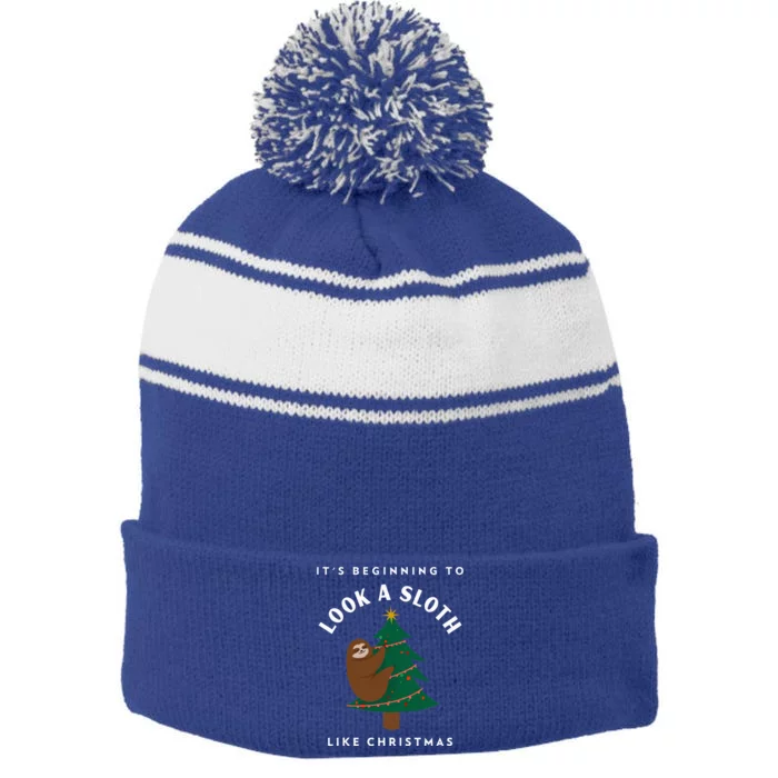 Funny Xmas It’s Beginning To Look A Sloth Like Christmas Stripe Pom Pom Beanie