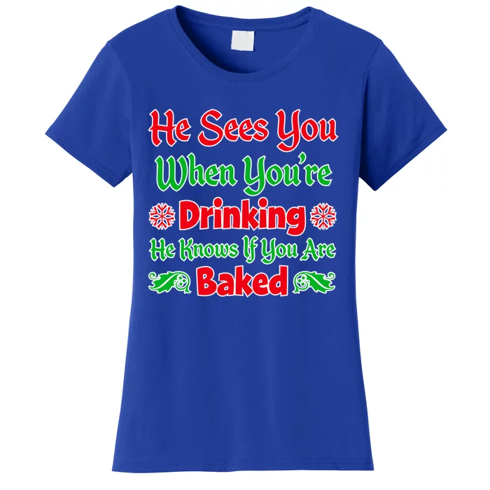 Funniest Xmas Ing Gift Santa Sees You Merry Xmas Gift Women's T-Shirt