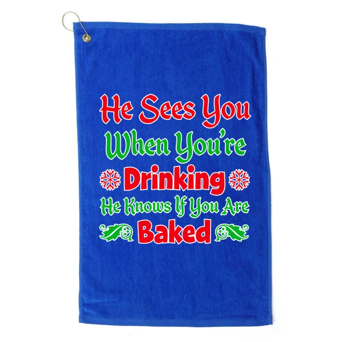 Funniest Xmas Ing Gift Santa Sees You Merry Xmas Gift Platinum Collection Golf Towel