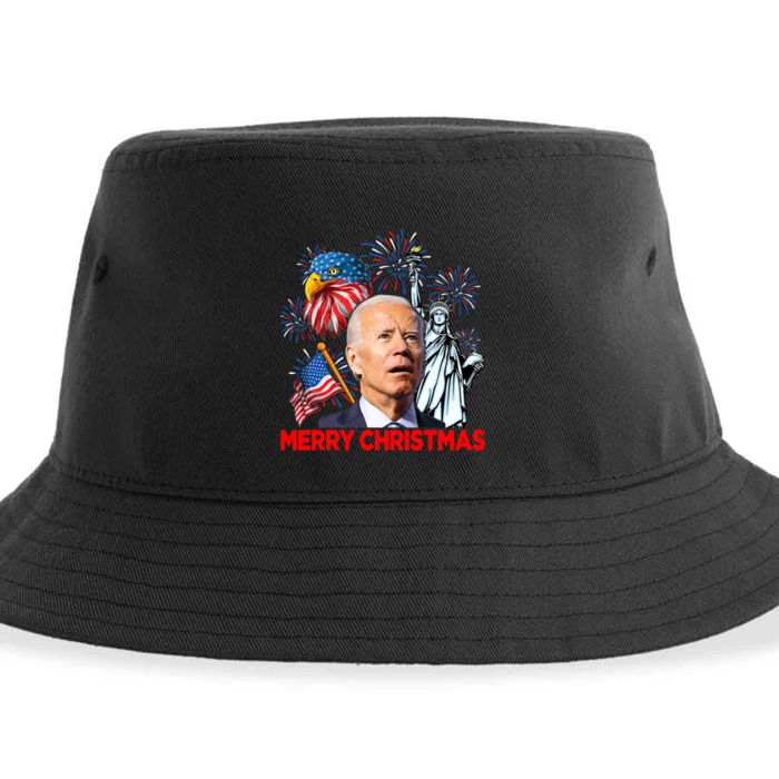 Funny Xmas Joe Biden Merry Christmas Funny 4th Of July Sustainable Bucket Hat