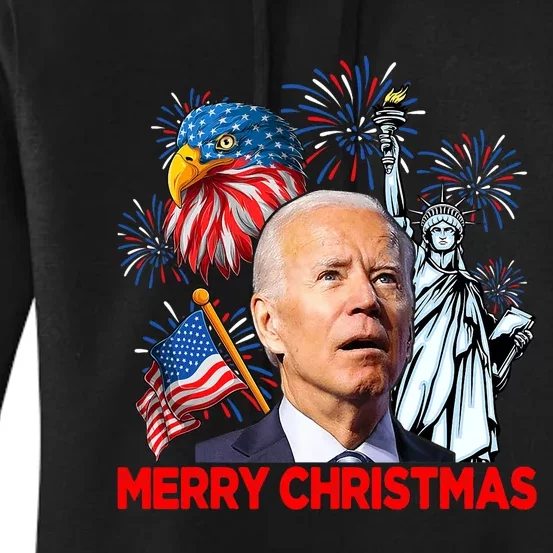 Funny Xmas Joe Biden Merry Christmas Funny 4th Of July Women's Pullover Hoodie