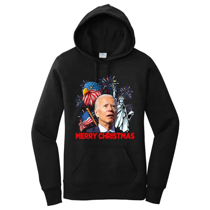 Funny Xmas Joe Biden Merry Christmas Funny 4th Of July Women's Pullover Hoodie