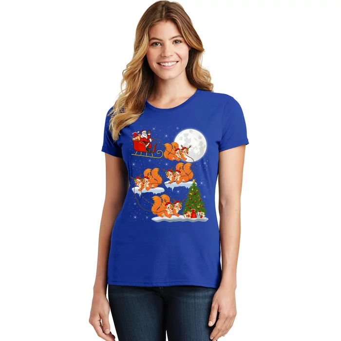 Funny Xmas Lighting Tree Santa Riding Squirrel Christmas Gift Women's T-Shirt