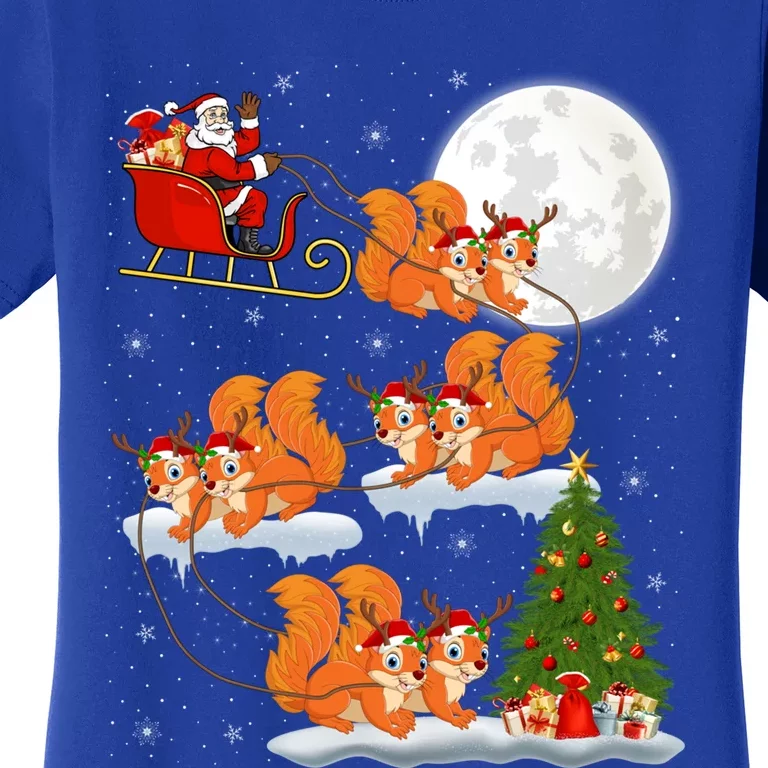 Funny Xmas Lighting Tree Santa Riding Squirrel Christmas Gift Women's T-Shirt