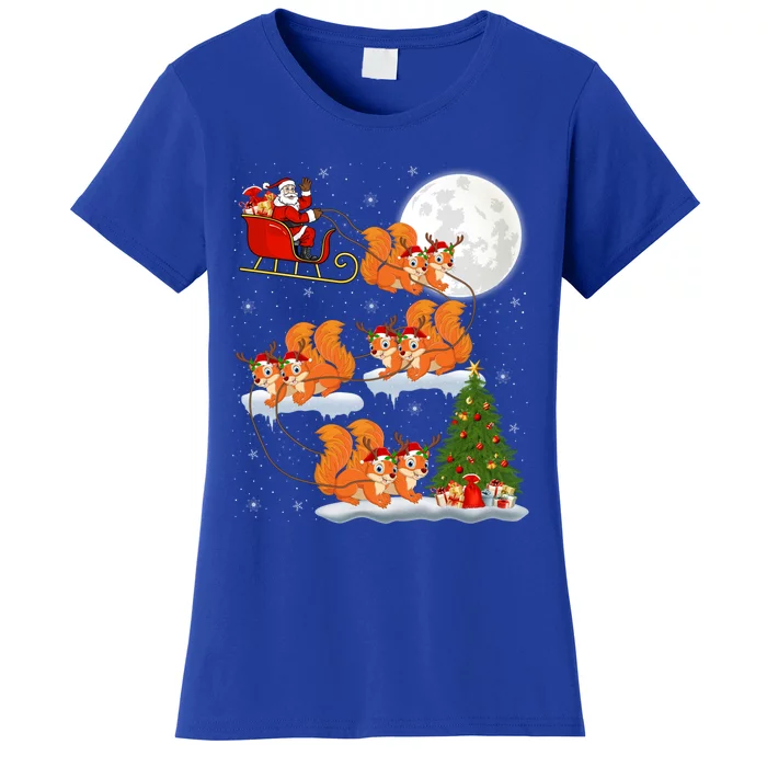 Funny Xmas Lighting Tree Santa Riding Squirrel Christmas Gift Women's T-Shirt