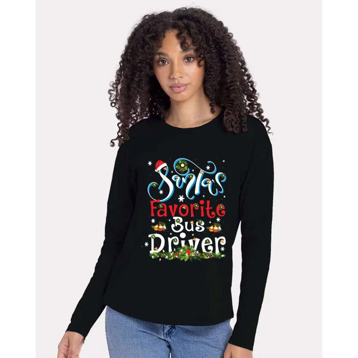 Funny Xmas Lighting Santas Favorite Bus Driver Christmas Womens Cotton Relaxed Long Sleeve T-Shirt