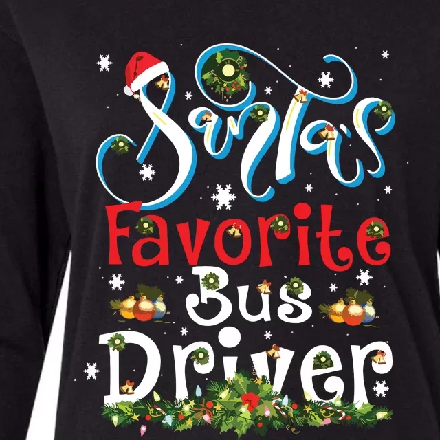 Funny Xmas Lighting Santas Favorite Bus Driver Christmas Womens Cotton Relaxed Long Sleeve T-Shirt