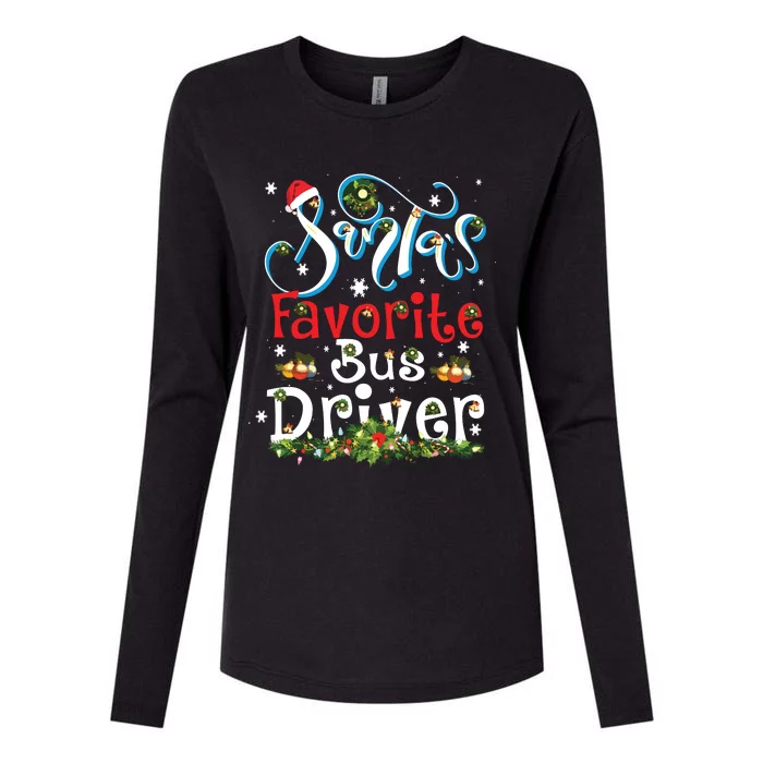 Funny Xmas Lighting Santas Favorite Bus Driver Christmas Womens Cotton Relaxed Long Sleeve T-Shirt