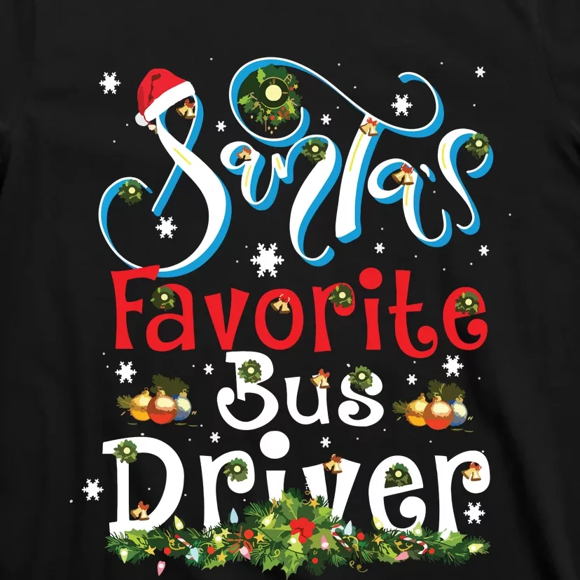 Funny Xmas Lighting Santas Favorite Bus Driver Christmas T-Shirt