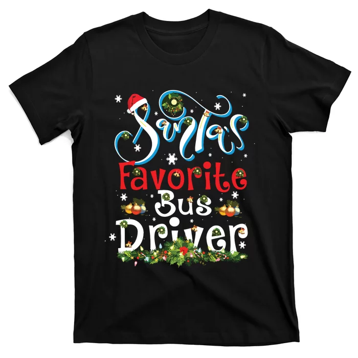 Funny Xmas Lighting Santas Favorite Bus Driver Christmas T-Shirt