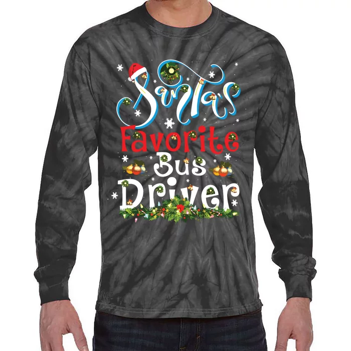 Funny Xmas Lighting Santas Favorite Bus Driver Christmas Tie-Dye Long Sleeve Shirt