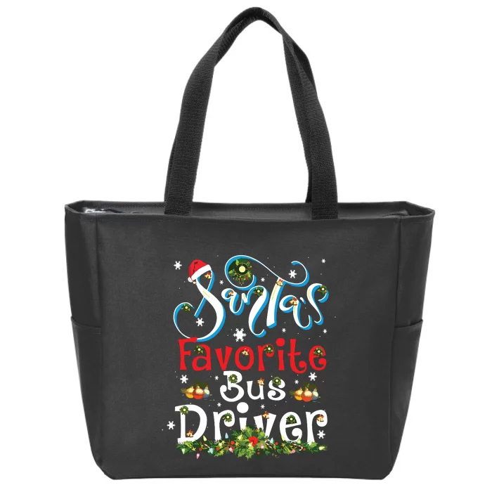 Funny Xmas Lighting Santas Favorite Bus Driver Christmas Zip Tote Bag