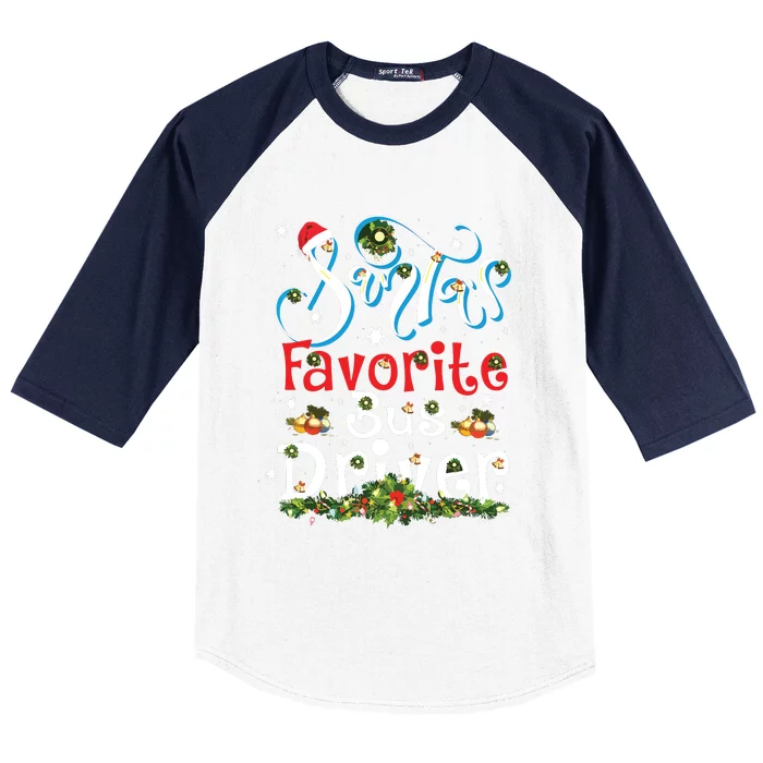 Funny Xmas Lighting Santas Favorite Bus Driver Christmas Baseball Sleeve Shirt