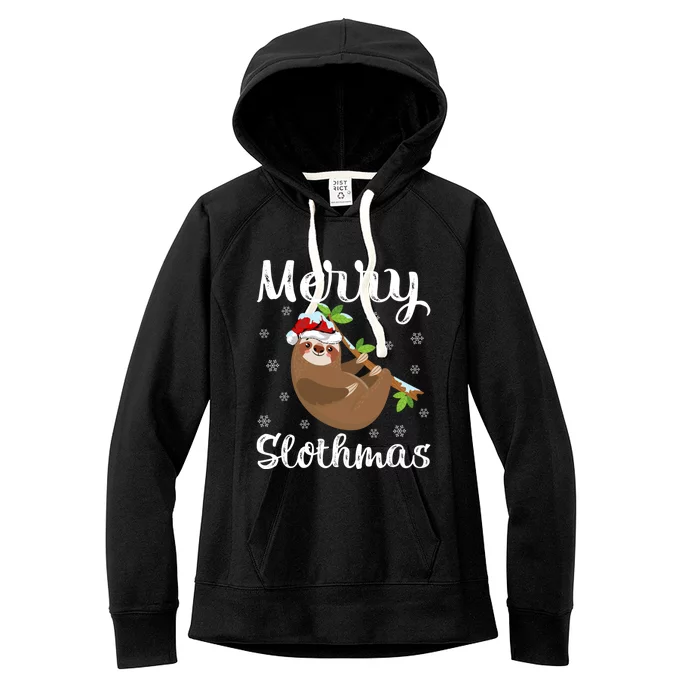 Funny Xmas Lighting Santa Hat Sloth Christmas Merry Slothmas Gift Women's Fleece Hoodie