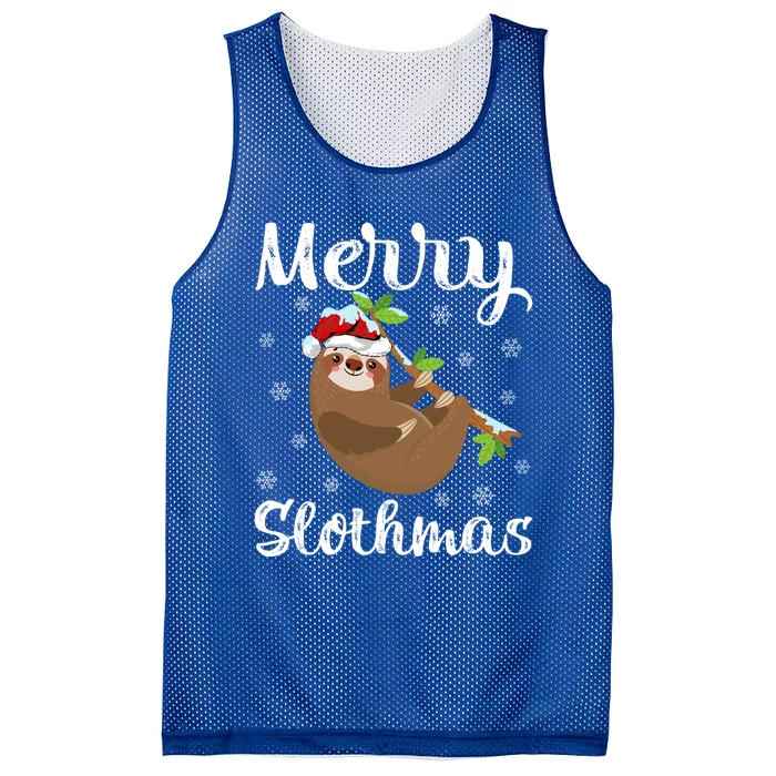 Funny Xmas Lighting Santa Hat Sloth Christmas Merry Slothmas Gift Mesh Reversible Basketball Jersey Tank