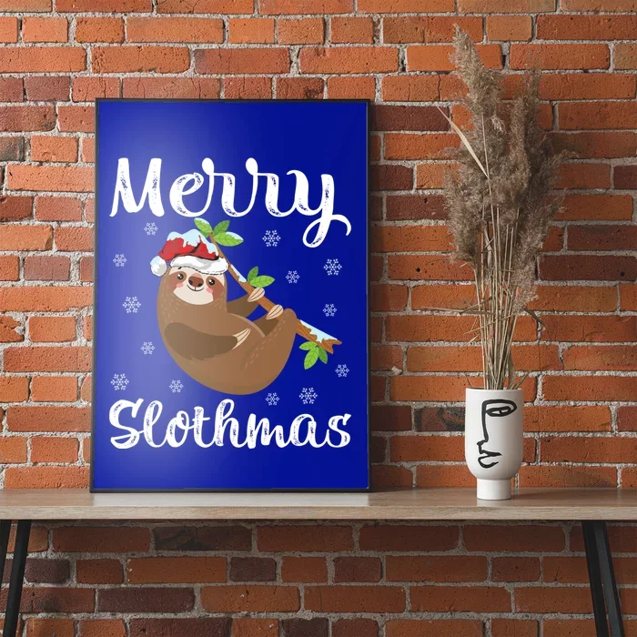 Funny Xmas Lighting Santa Hat Sloth Christmas Merry Slothmas Gift Poster