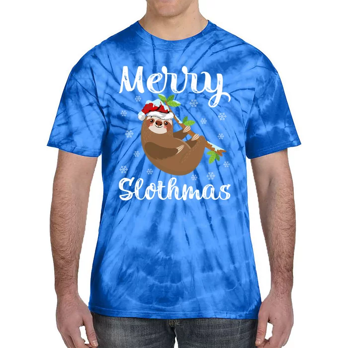 Funny Xmas Lighting Santa Hat Sloth Christmas Merry Slothmas Gift Tie-Dye T-Shirt