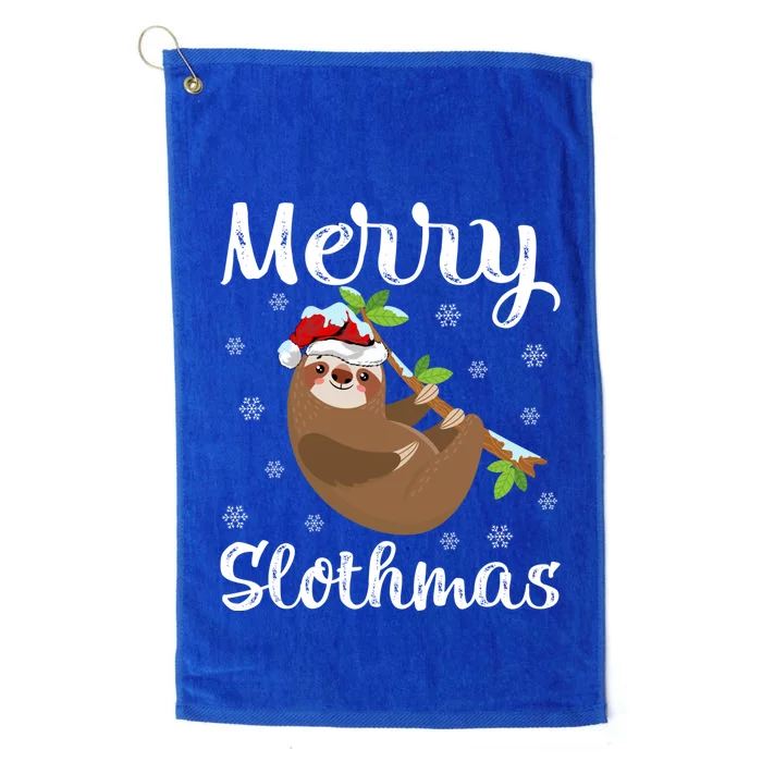 Funny Xmas Lighting Santa Hat Sloth Christmas Merry Slothmas Gift Platinum Collection Golf Towel