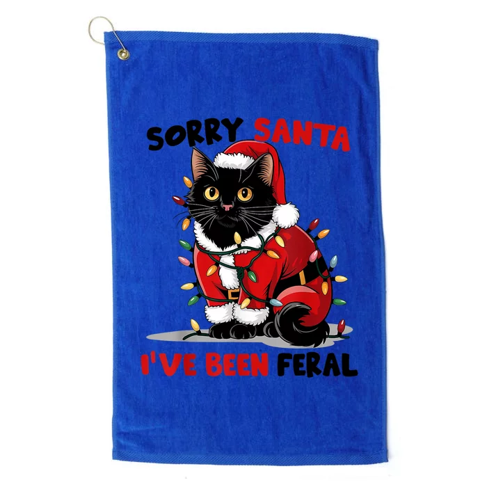 Funny Xmas Lights Sorry Santa Ive Been Feral Black Cat Christmas Gift Platinum Collection Golf Towel