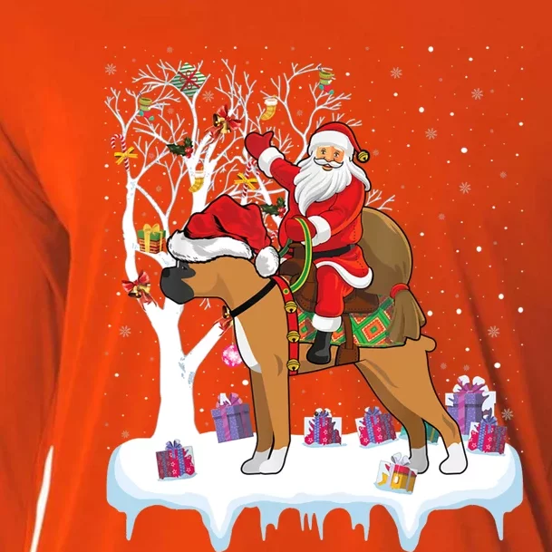 Funny Xmas Lighting Tree Santa Riding Boxer Dog Christmas Gift Cooling Performance Long Sleeve Crew