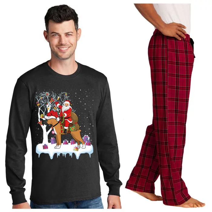 Funny Xmas Lighting Tree Santa Riding Boxer Dog Christmas Gift Long Sleeve Pajama Set