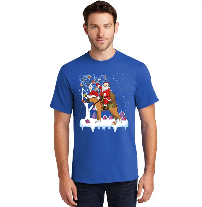 Funny Xmas Lighting Tree Santa Riding Boxer Dog Christmas Gift Tall T-Shirt