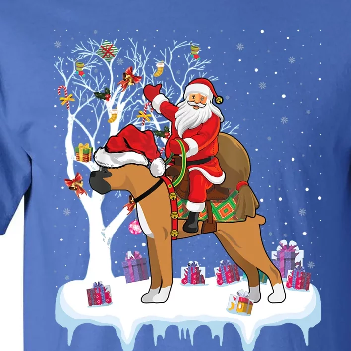 Funny Xmas Lighting Tree Santa Riding Boxer Dog Christmas Gift Tall T-Shirt