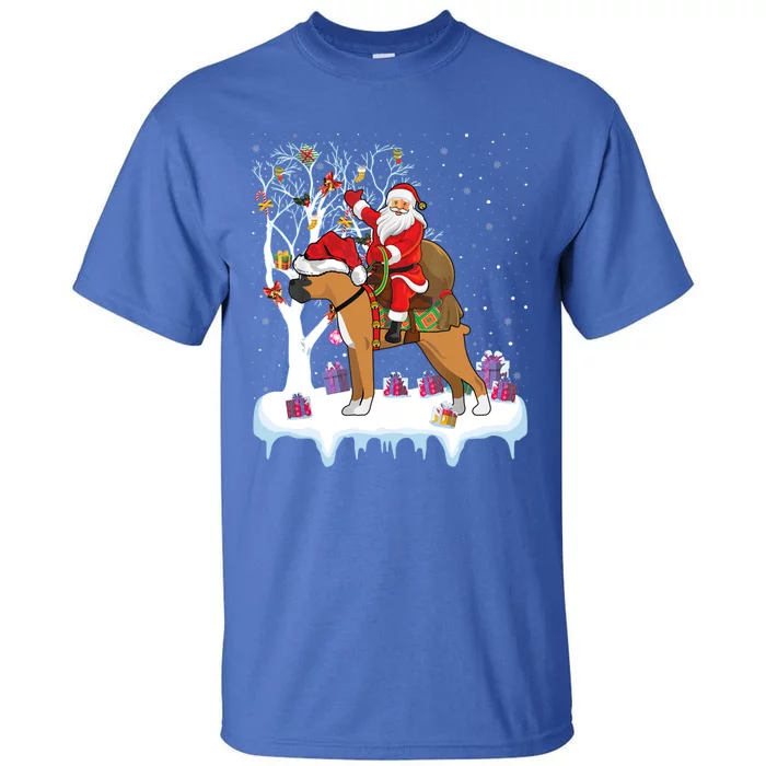 Funny Xmas Lighting Tree Santa Riding Boxer Dog Christmas Gift Tall T-Shirt