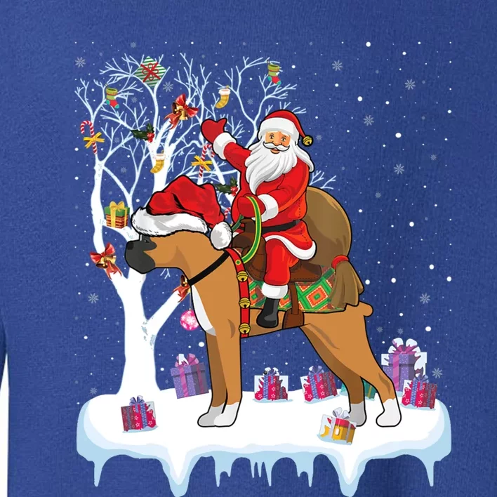 Funny Xmas Lighting Tree Santa Riding Boxer Dog Christmas Gift Toddler Sweatshirt