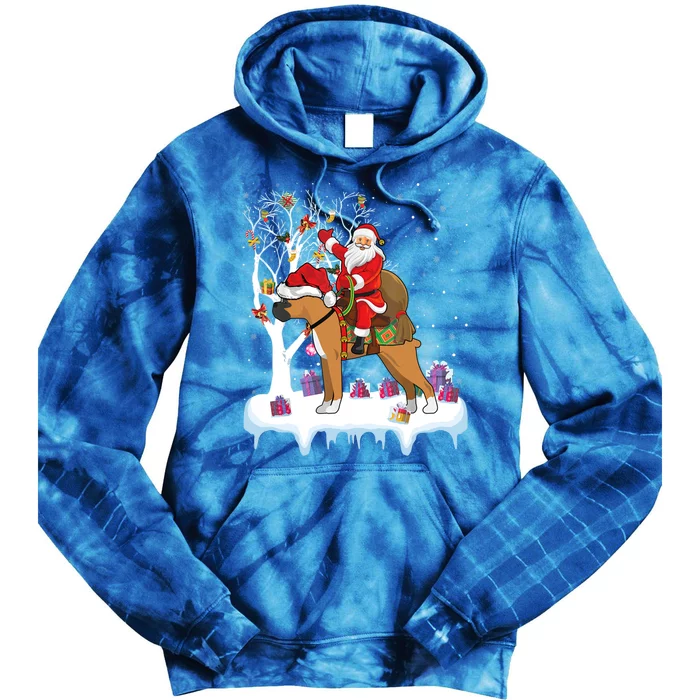 Funny Xmas Lighting Tree Santa Riding Boxer Dog Christmas Gift Tie Dye Hoodie