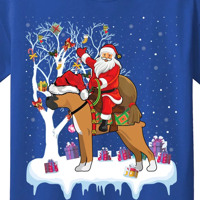 Funny Xmas Lighting Tree Santa Riding Boxer Dog Christmas Gift Kids T-Shirt