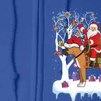 Funny Xmas Lighting Tree Santa Riding Boxer Dog Christmas Gift Full Zip Hoodie