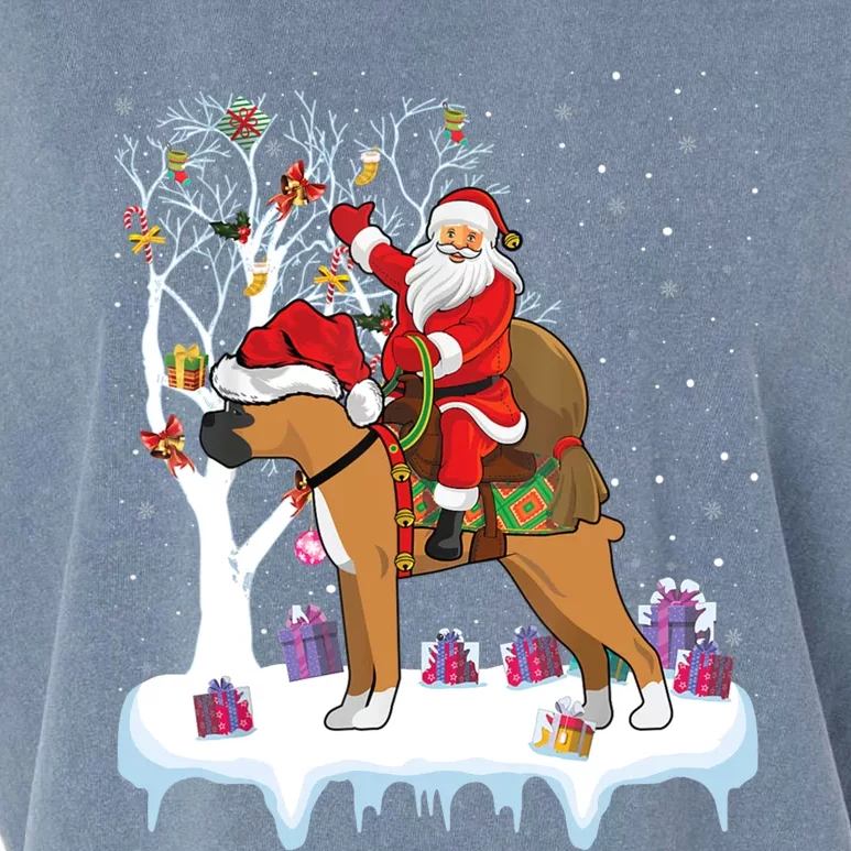 Funny Xmas Lighting Tree Santa Riding Boxer Dog Christmas Gift Garment-Dyed Women's Muscle Tee