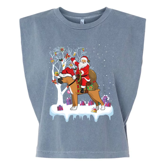 Funny Xmas Lighting Tree Santa Riding Boxer Dog Christmas Gift Garment-Dyed Women's Muscle Tee