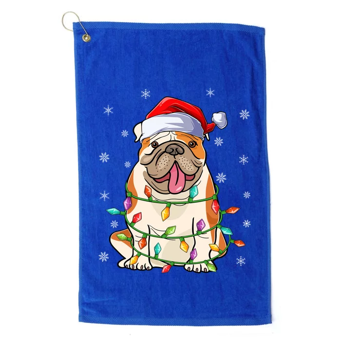 Funny Xmas Lighting Santa Hat American Bulldog Christmas Cool Gift Platinum Collection Golf Towel