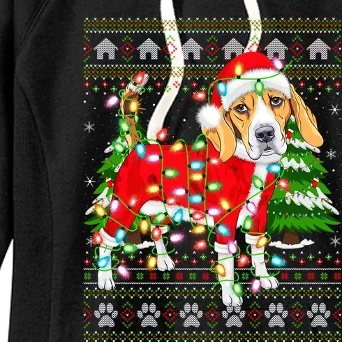 Funny Xmas Lighting Ugly Santa Beagle Christmas Meaningful Gift Women's Fleece Hoodie