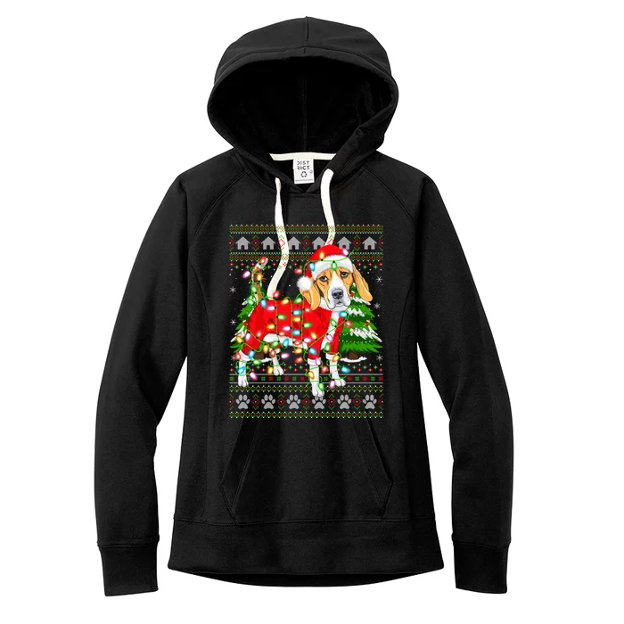 Funny Xmas Lighting Ugly Santa Beagle Christmas Meaningful Gift Women's Fleece Hoodie