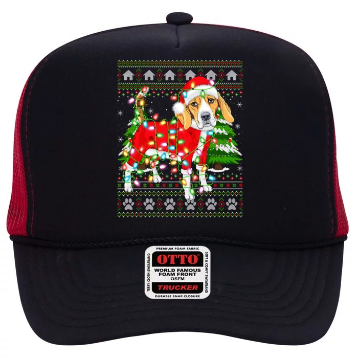 Funny Xmas Lighting Ugly Santa Beagle Christmas Meaningful Gift High Crown Mesh Trucker Hat