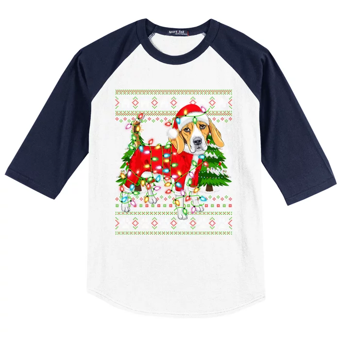 Funny Xmas Lighting Ugly Santa Beagle Christmas Meaningful Gift Baseball Sleeve Shirt