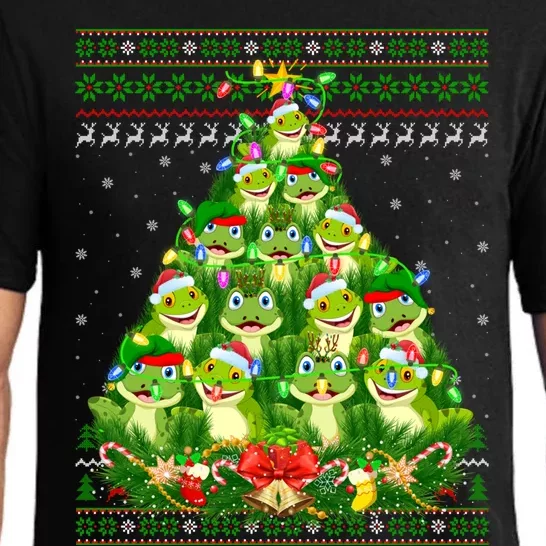 Frog Xmas Lighting Tree Santa Frog Ugly Christmas Great Gift Pajama Set