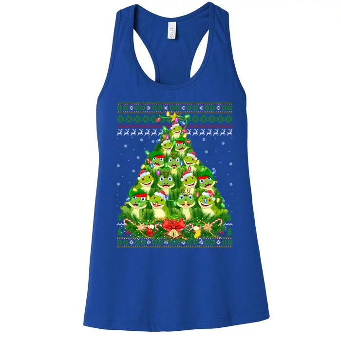 Frog Xmas Lighting Tree Santa Frog Ugly Christmas Great Gift Women's Racerback Tank