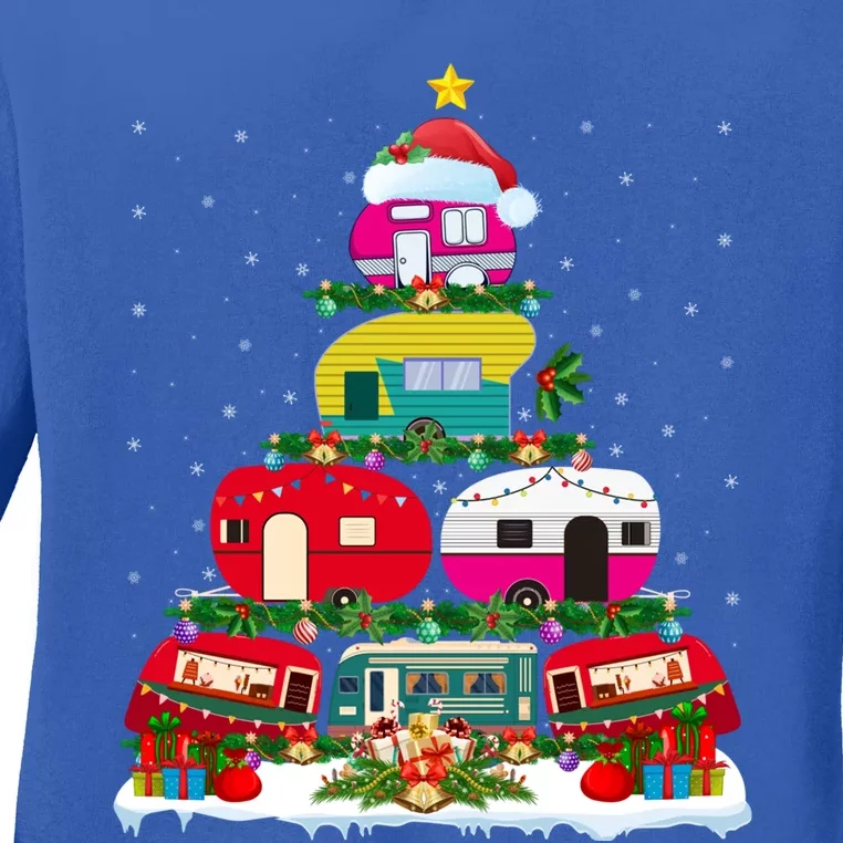 Funny Xmas Lighting Santa Camping Rv Christmas Tree Gift Ladies Long Sleeve Shirt