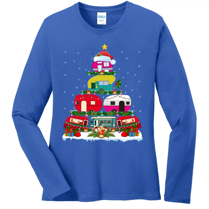 Funny Xmas Lighting Santa Camping Rv Christmas Tree Gift Ladies Long Sleeve Shirt