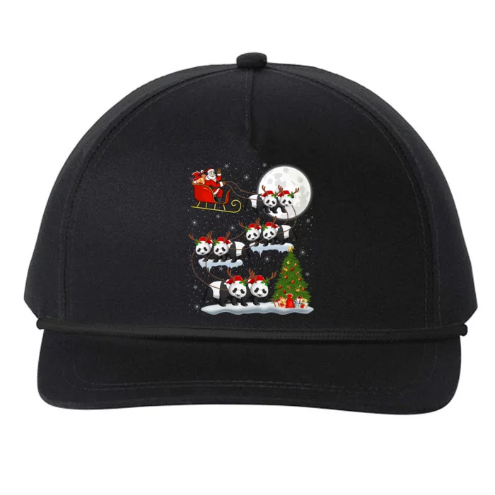 Funny Xmas Lighting Tree Santa Riding Panda Christmas Gift Snapback Five-Panel Rope Hat