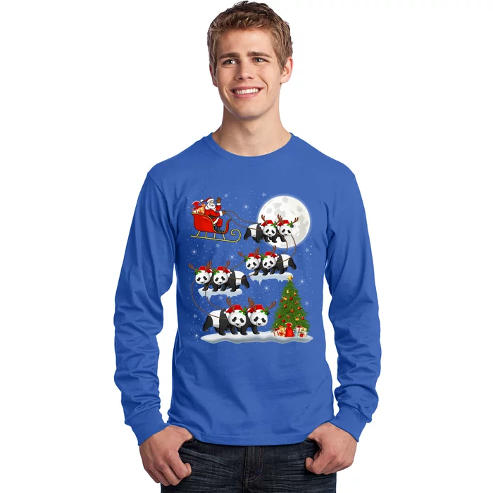 Funny Xmas Lighting Tree Santa Riding Panda Christmas Gift Long Sleeve Shirt