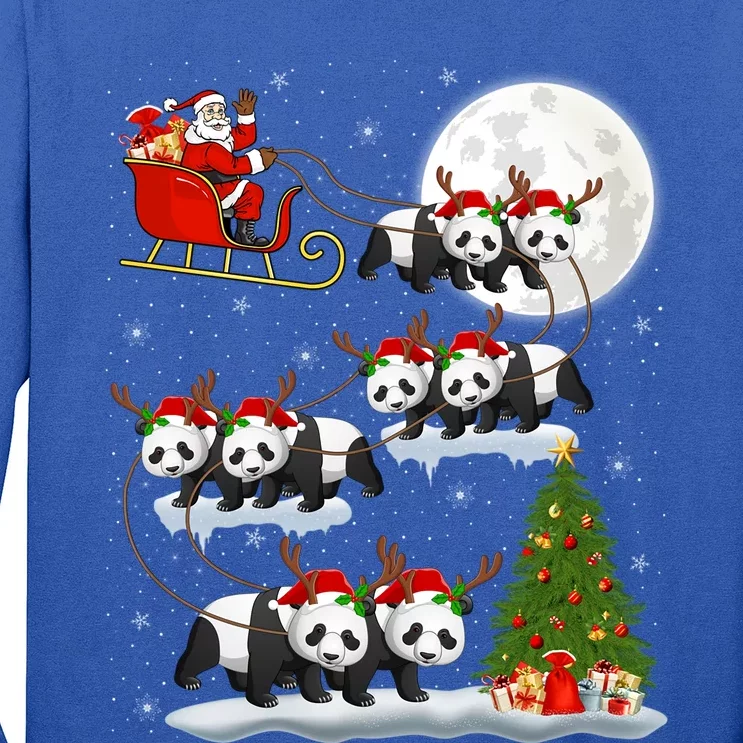 Funny Xmas Lighting Tree Santa Riding Panda Christmas Gift Long Sleeve Shirt