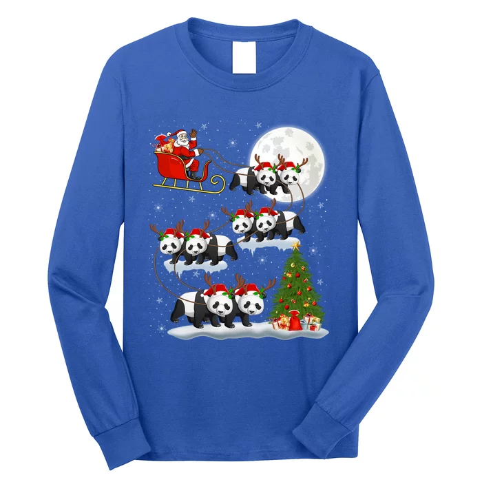 Funny Xmas Lighting Tree Santa Riding Panda Christmas Gift Long Sleeve Shirt