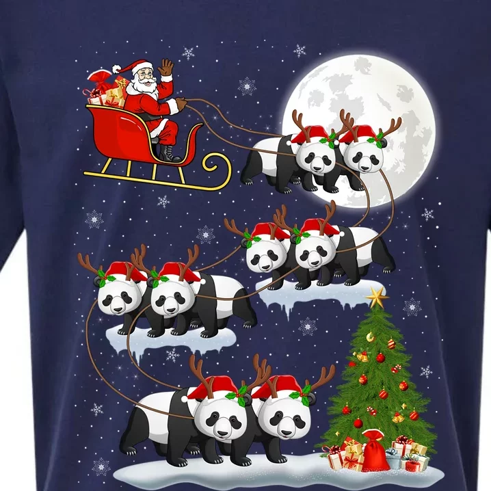 Funny Xmas Lighting Tree Santa Riding Panda Christmas Gift Sueded Cloud Jersey T-Shirt